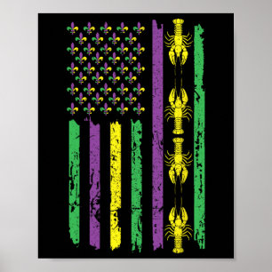 Crawfish Flag Louisiana Beads Mardi Festival Mardi Poster