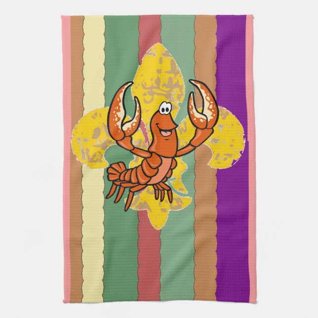 Crawfish Fleur De Lis Kitchen Towel (Vertical)