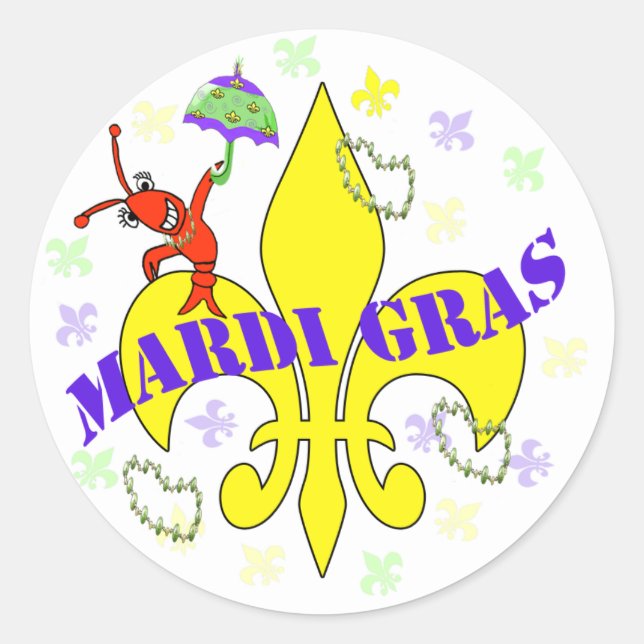 Crawfish Fleur de Lys Mardi Gras Classic Round Sticker (Front)