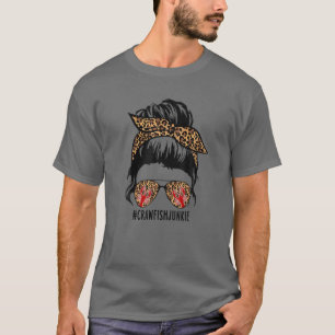 Crawfish Junkie Leopard Messy Bun Funny Crawfish B T-Shirt