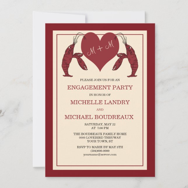 Crawfish Lobsters with Heart Engagement Party Invitation (Front)