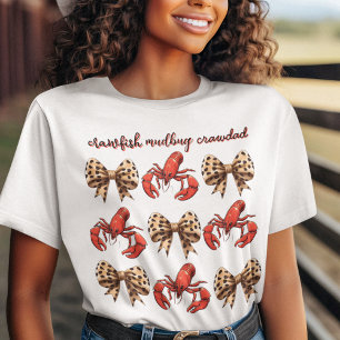 Crawfish Mudbug Crawdad with Leopard Bow Coquette T-Shirt