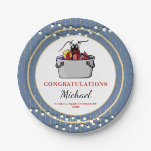 Crawfish Seafood Boil Blue Graduation Party Paper Plate