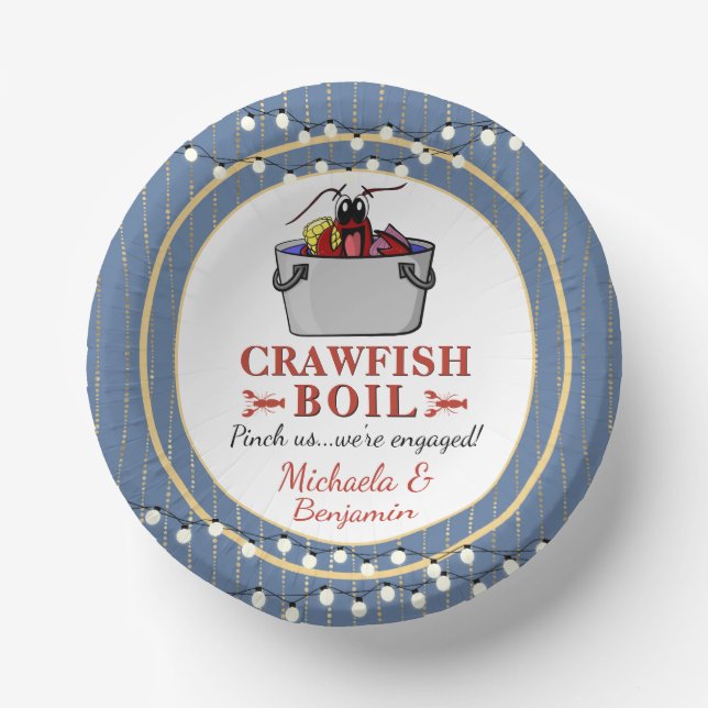 Crawfish Seafood Boil Blue Party or Engagement Paper Plate (Front)