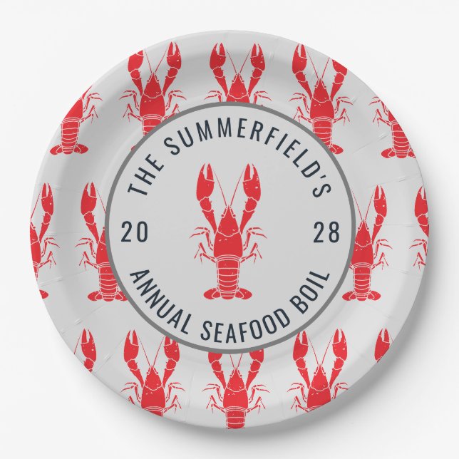 Crawfish Seafood Boil Summer Lobster Family Party Paper Plate (Front)