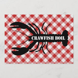 Crawfish Silo on Red & White Checked Cloth Boil Invitation