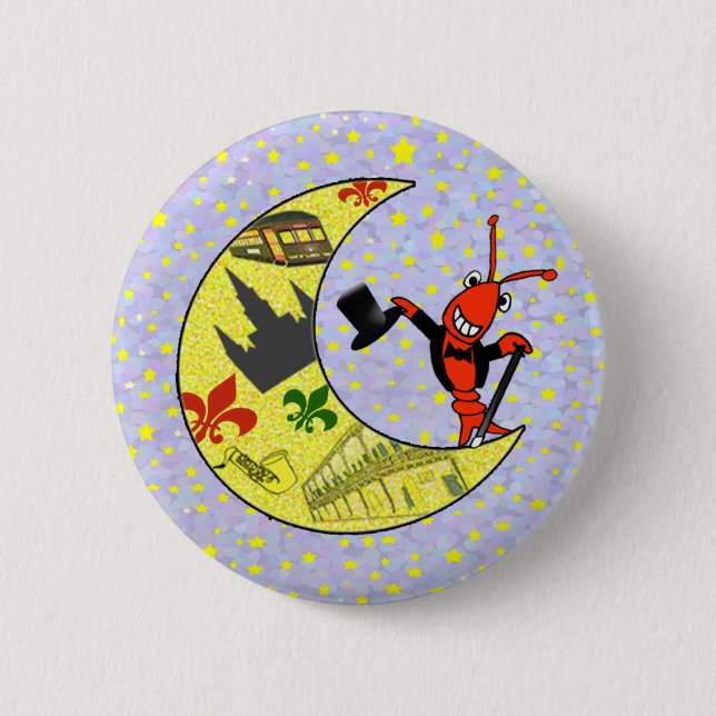 Crawfish Top Hat Crescent Moon 2 Inch Round Button (Front)