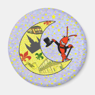 Crawfish Top Hat Crescent Moon magnet