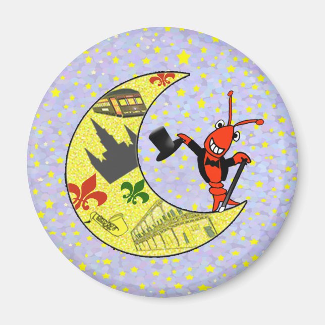 Crawfish Top Hat Crescent Moon magnet (Front)