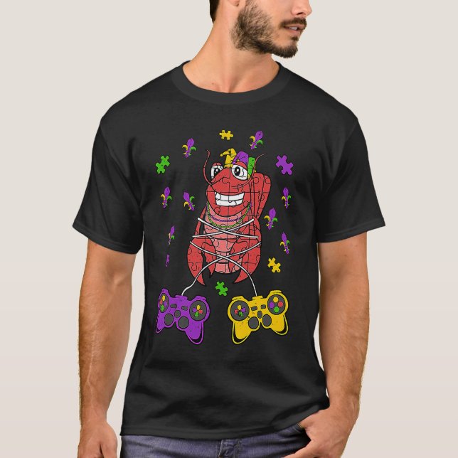Crawfish Video Game Controller Mardi Gras  Gaming  T-Shirt (Front)