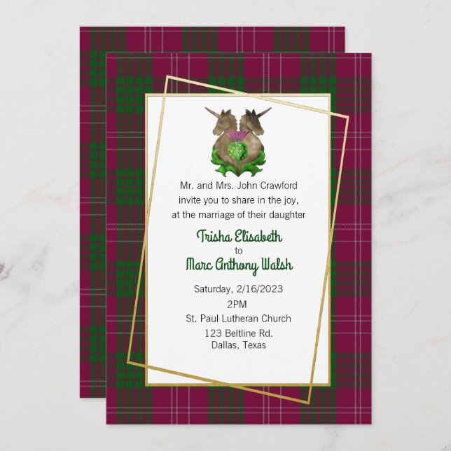 Crawford Clan Scottish Symbols Wedding Invitation (Front/Back)