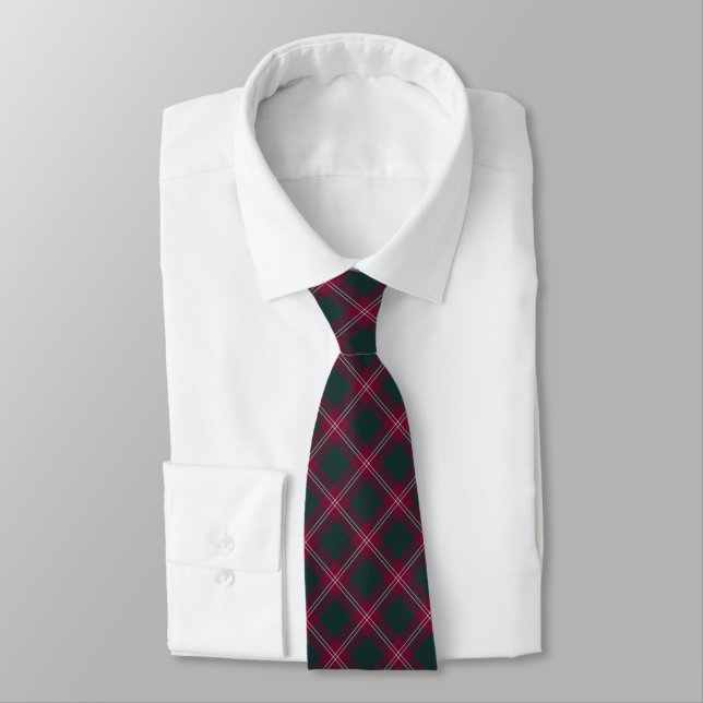 Crawford Clan Tartan Dark Red and Green Plaid Tie (Tied)