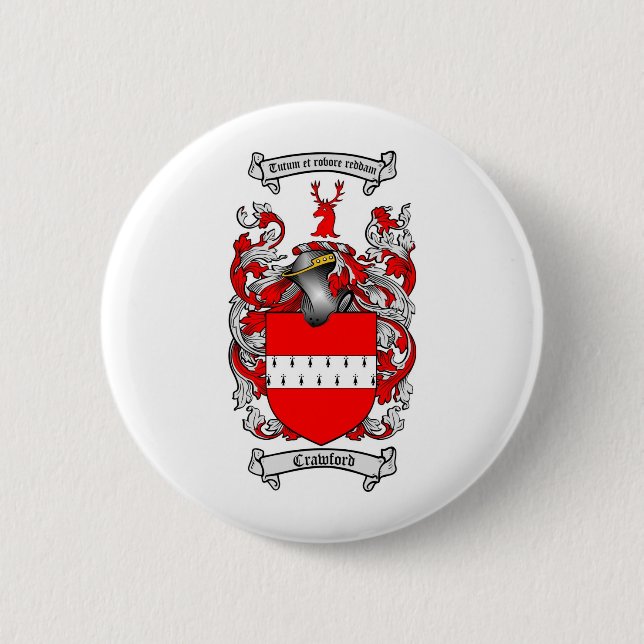 CRAWFORD FAMILY CREST -  CRAWFORD COAT OF ARMS 2 INCH ROUND BUTTON (Front)