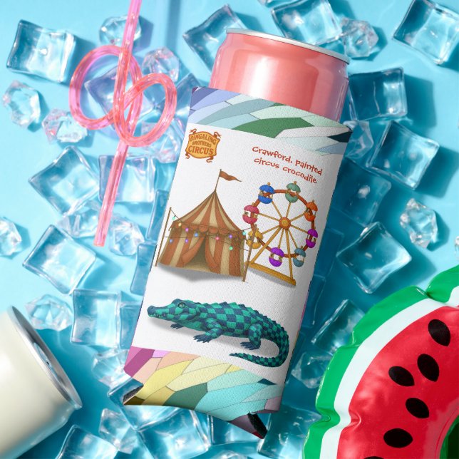 Crawford, painted circus crocodile seltzer can cooler (In Situ Summer)