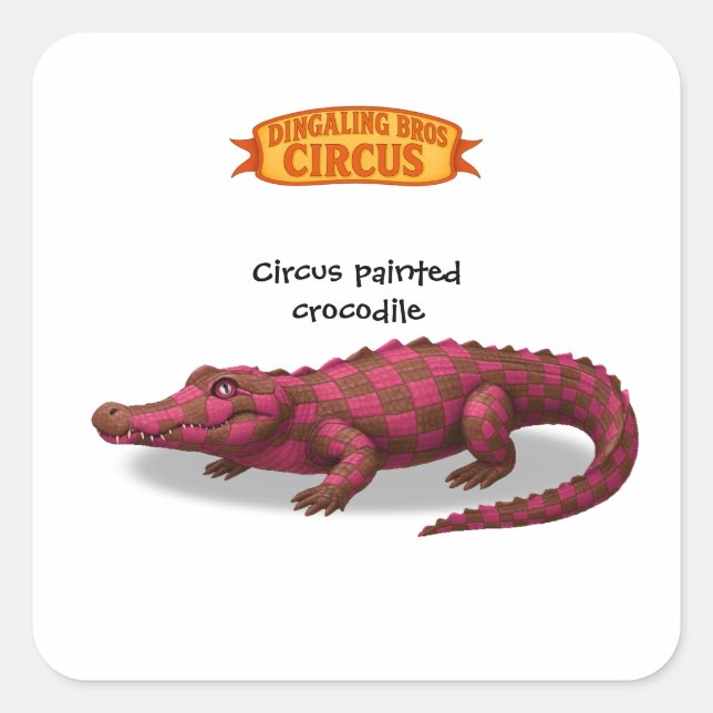 Crawford, painted circus crocodile square sticker (Front)