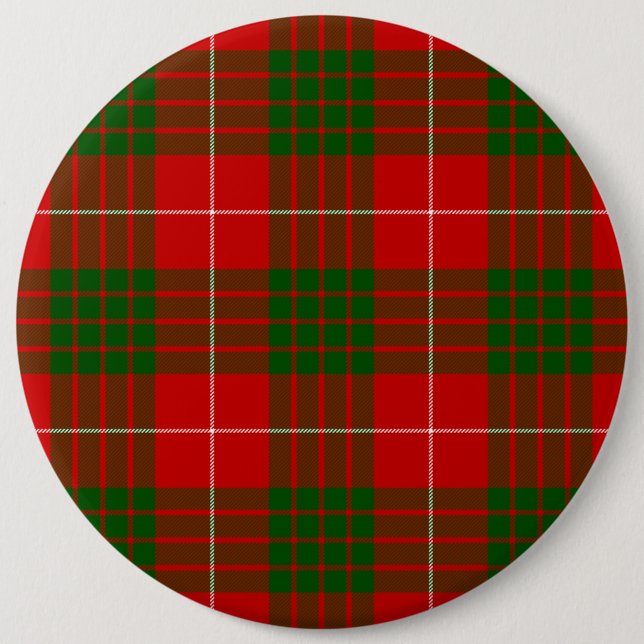 Crawford tartan red green plaid 6 inch round button (Front)