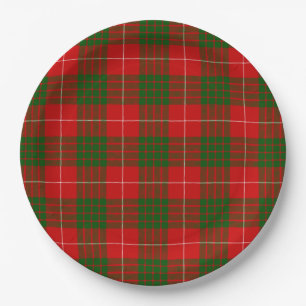 Crawford tartan red green plaid paper plate