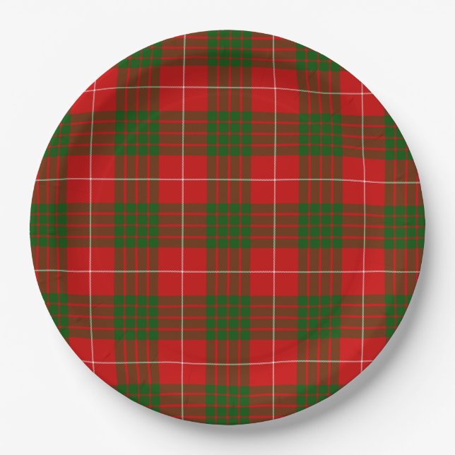 Crawford tartan red green plaid paper plate (Front)