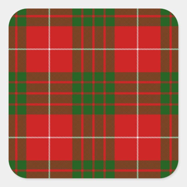 Crawford tartan red green plaid square sticker (Front)