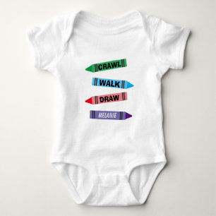 Crawl Walk Draw colourful crayons bodysuit for bab