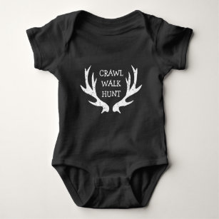 CRAWL WALK HUNT deer antler bodysuit for new baby