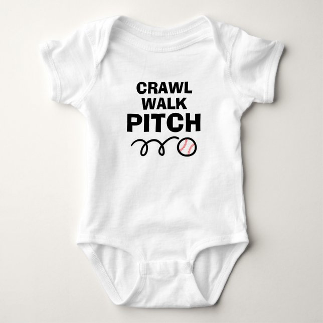 CRAWL WALK PITCH funny baseball baby bodysuit (Front)