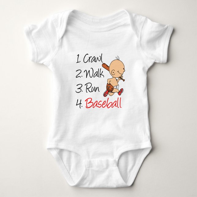 Crawl Walk Run Baseball Baby Bodysuit (Front)
