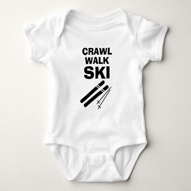 Crawl Walk Ski funny skiing baby bodysuit (Front)