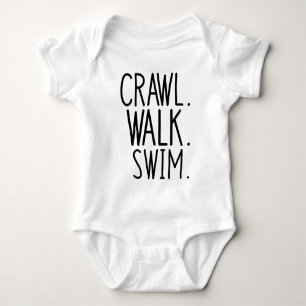 Crawl Walk Swim, Cute Little Swimmer Baby Bodysuit