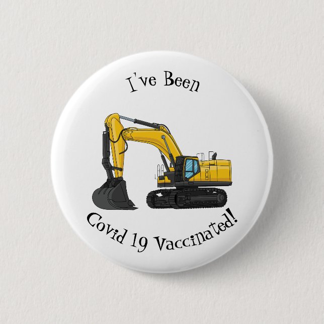 Crawler excavator cartoon illustration 2 inch round button (Front)