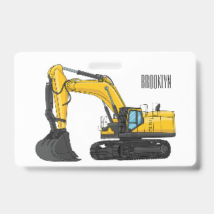 Crawler excavator cartoon illustration badge
