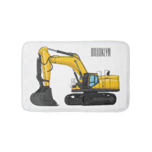 Crawler excavator cartoon illustration bath mat