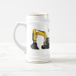 Crawler excavator cartoon illustration beer stein
