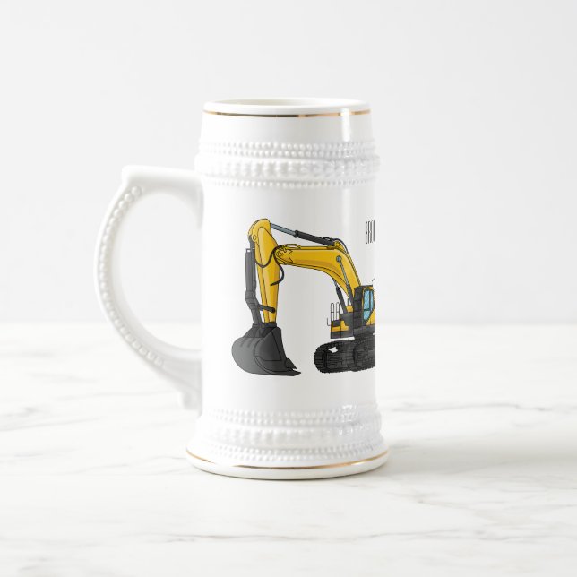 Crawler excavator cartoon illustration beer stein (Left)