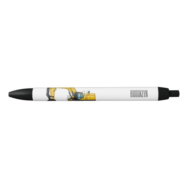 Crawler excavator cartoon illustration black ink pen (Front)