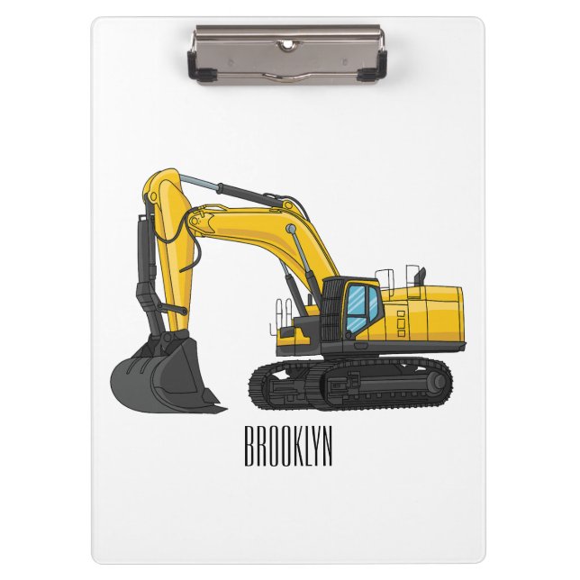 Crawler excavator cartoon illustration clipboard (Front)