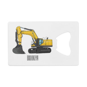 Crawler excavator cartoon illustration credit card bottle opener