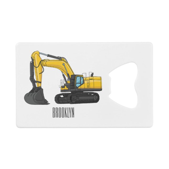 Crawler excavator cartoon illustration  credit card bottle opener (Front (Horizontal))