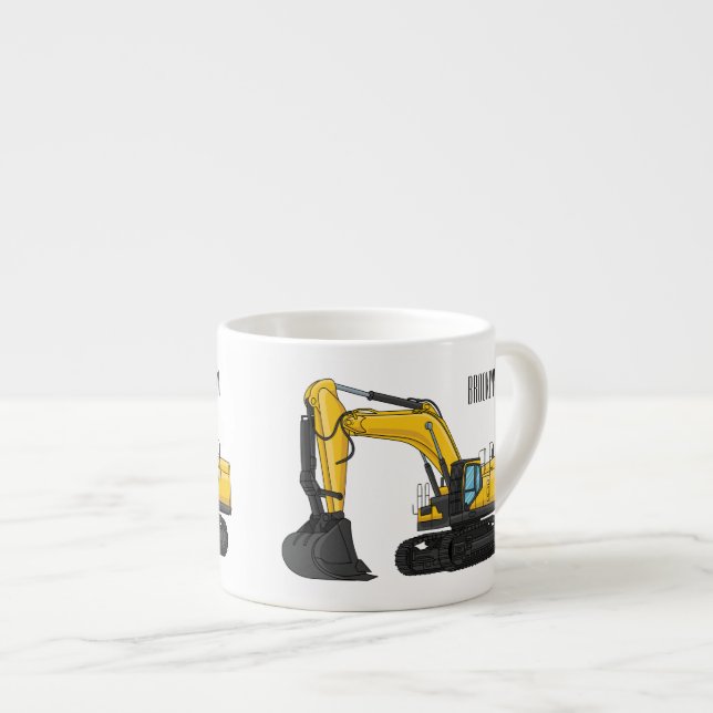 Crawler excavator cartoon illustration espresso cup (Front Right)