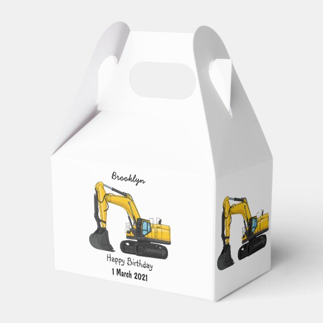 Crawler excavator cartoon illustration favor box (Front Side)