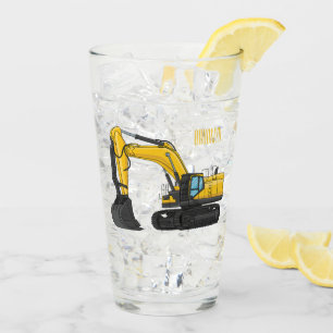 Crawler excavator cartoon illustration  glass