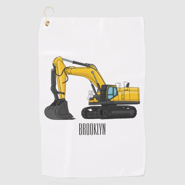 Crawler excavator cartoon illustration golf towel (Front)