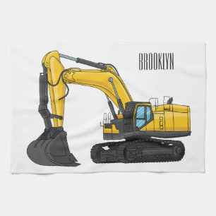Crawler excavator cartoon illustration kitchen towel