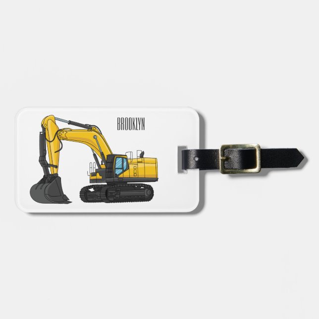 Crawler excavator cartoon illustration luggage tag (Front Horizontal)