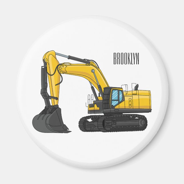 Crawler excavator cartoon illustration magnet (Front)
