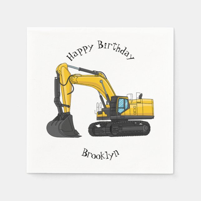 Crawler excavator cartoon illustration napkin (Front)