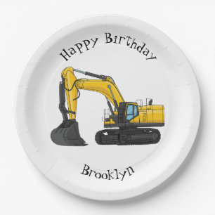 Crawler excavator cartoon illustration paper plate