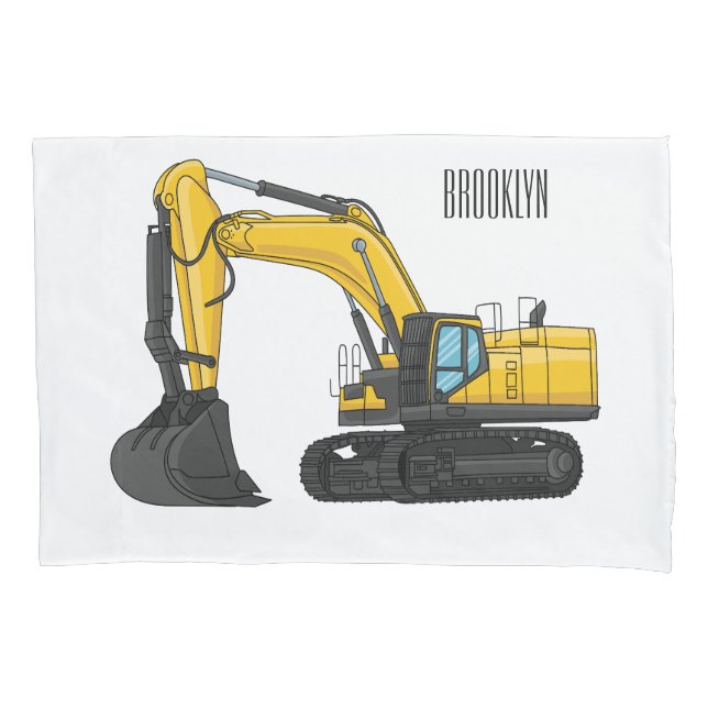 Crawler excavator cartoon illustration pillowcase (Front)
