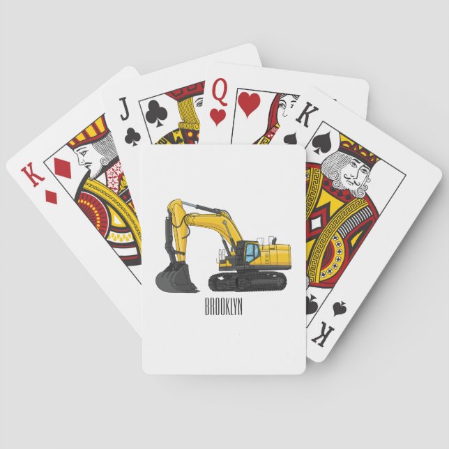 Crawler excavator cartoon illustration playing cards (Back)