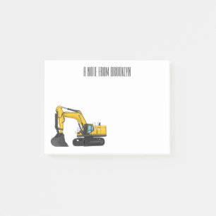Crawler excavator cartoon illustration post-it notes